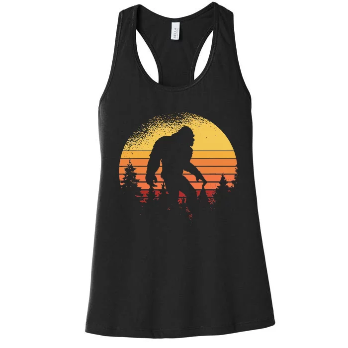 Retro Bigfoot Believer Silhouette Sasquatch Hide And Seek Women's Racerback Tank