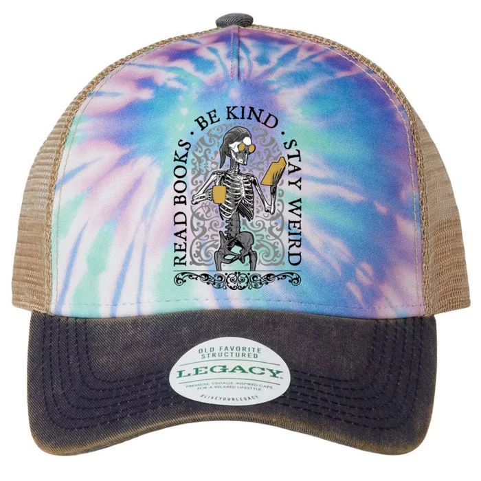 Read Books Be Kind Stay Weird Gothic Book Lover Skeleton Legacy Tie Dye Trucker Hat