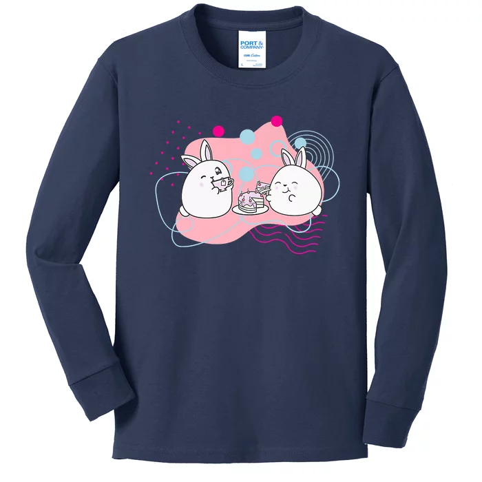 Rainbow Bunny Bop Tea Party Kids Long Sleeve Shirt