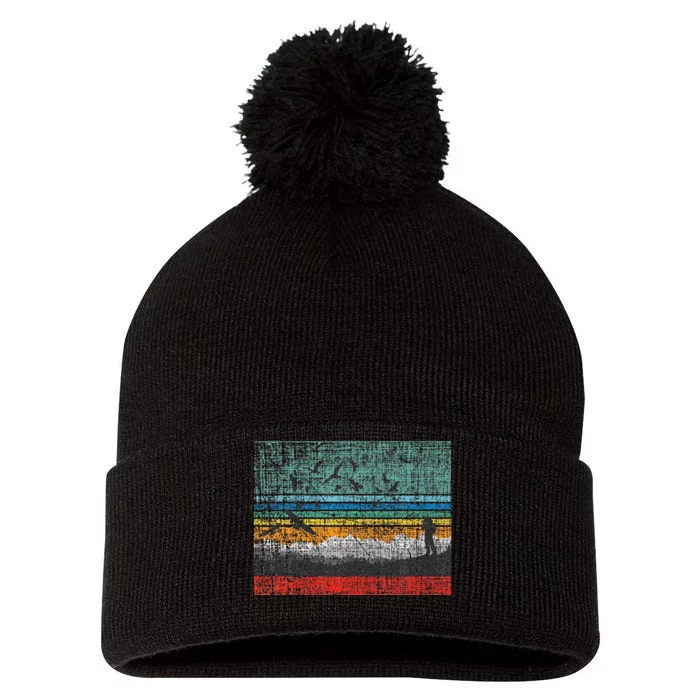 Retro Birding Bird Watching Bird Watcher Birder Pom Pom 12in Knit Beanie