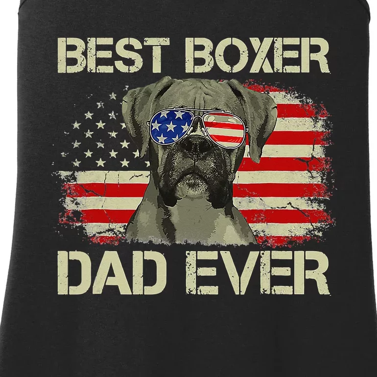 Retro Best Boxer Dad Ever US Flag Dog Lover Fathers Day Ladies Essential Tank