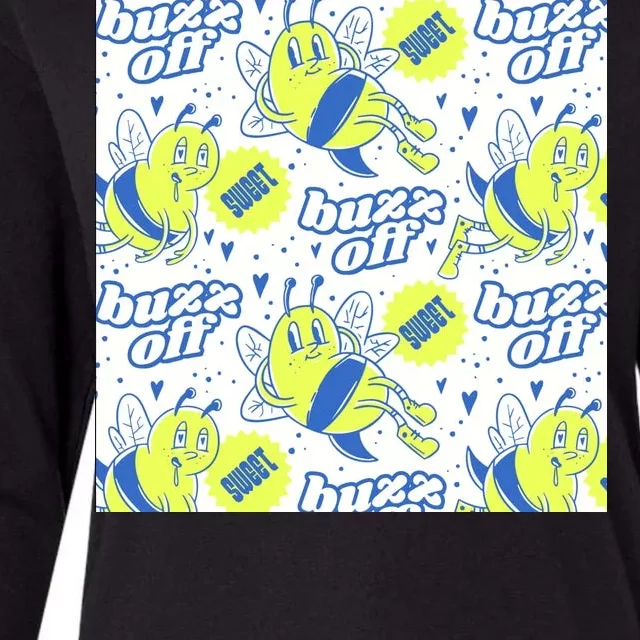 Retro Bee Buzz Off Cartoon Womens Cotton Relaxed Long Sleeve T-Shirt