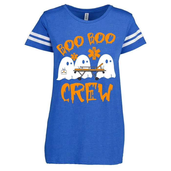 Retro Boo Boo Crew Halloween Nurse Ghost Paramedic Enza Ladies Jersey Football T-Shirt