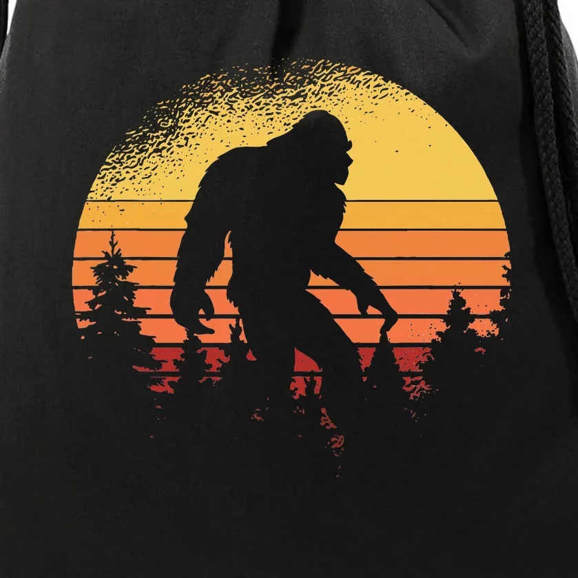 Retro Bigfoot Believer Silhouette Sasquatch Hide And Seek Drawstring Bag