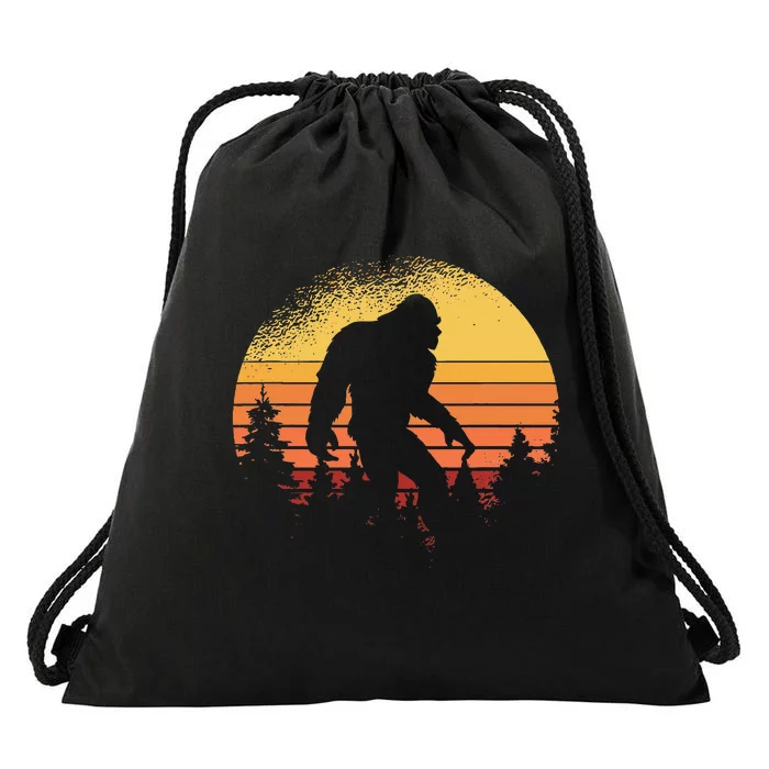 Retro Bigfoot Believer Silhouette Sasquatch Hide And Seek Drawstring Bag