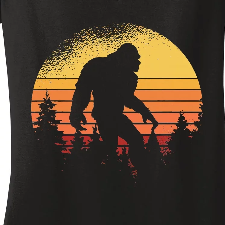 Retro Bigfoot Believer Silhouette Sasquatch Hide And Seek Women's V-Neck T-Shirt