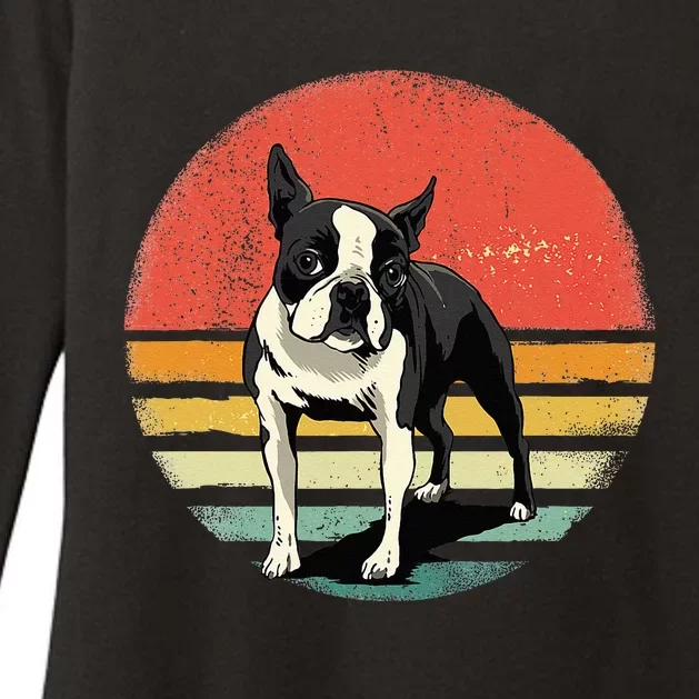 Retro Boston Bull Terrier Dog Puppy Boston Terrier Dad Mom Womens CVC Long Sleeve Shirt