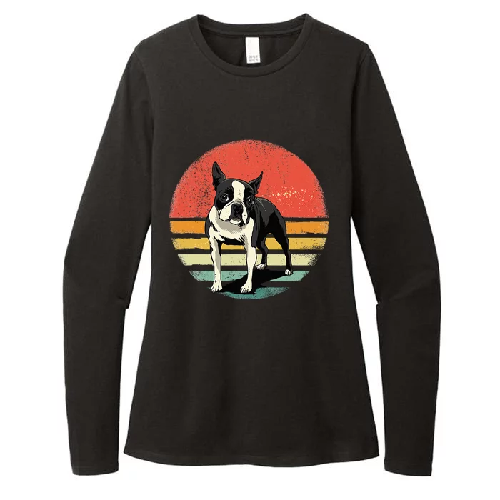 Retro Boston Bull Terrier Dog Puppy Boston Terrier Dad Mom Womens CVC Long Sleeve Shirt