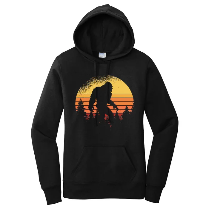 Retro Bigfoot Believer Silhouette Sasquatch Hide And Seek Women's Pullover Hoodie