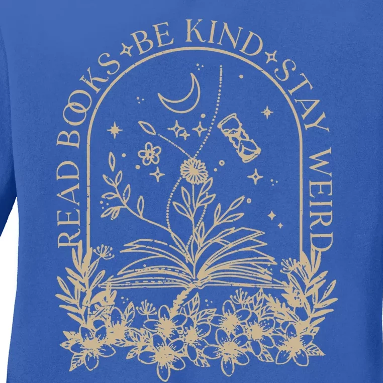 Read Books Be Kind Stay Weird Retro Flowers Moon Celestial Gift Ladies Long Sleeve Shirt