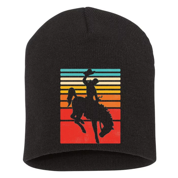 Rodeo Bucking Bronco Horse Retro Style Short Acrylic Beanie