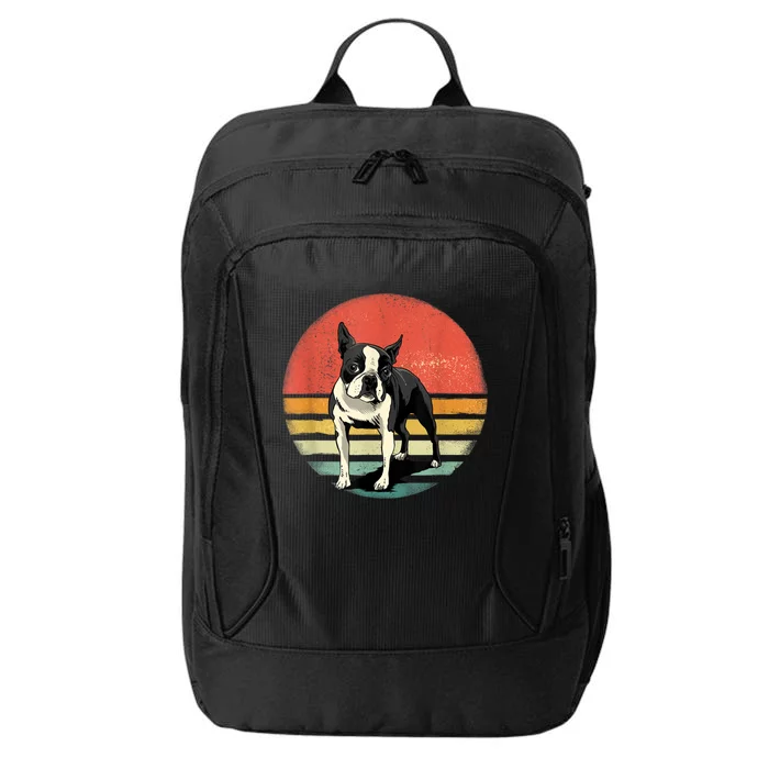 Retro Boston Bull Terrier Dog Puppy Boston Terrier Dad Mom City Backpack