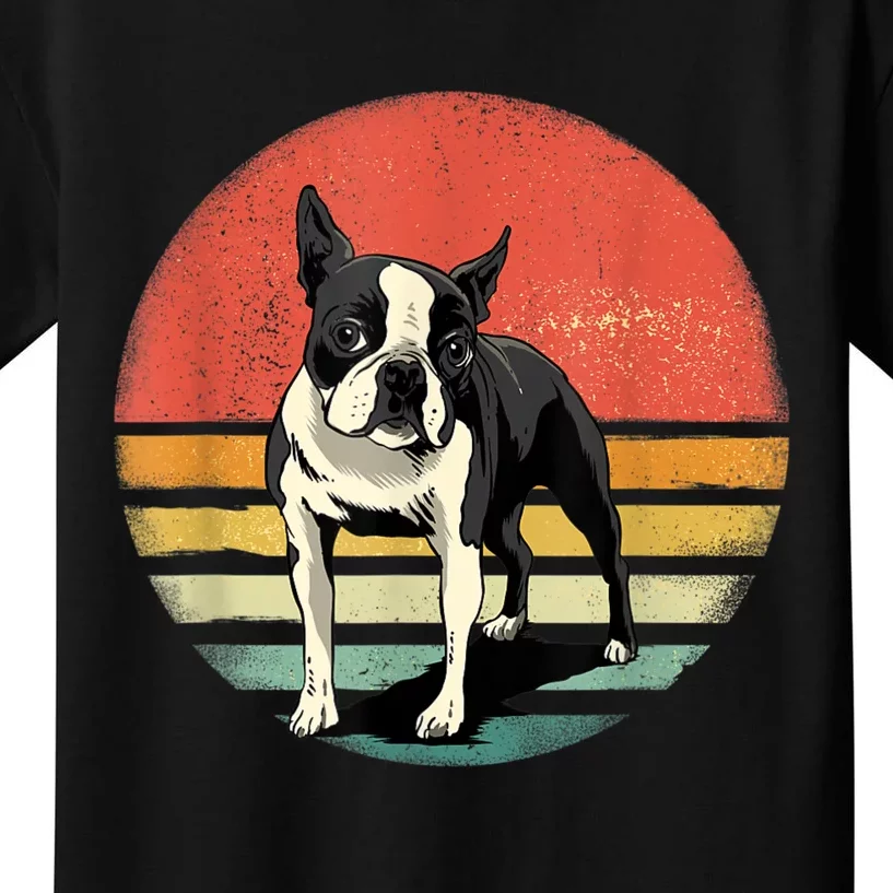 Retro Boston Bull Terrier Dog Puppy Boston Terrier Dad Mom Kids T-Shirt