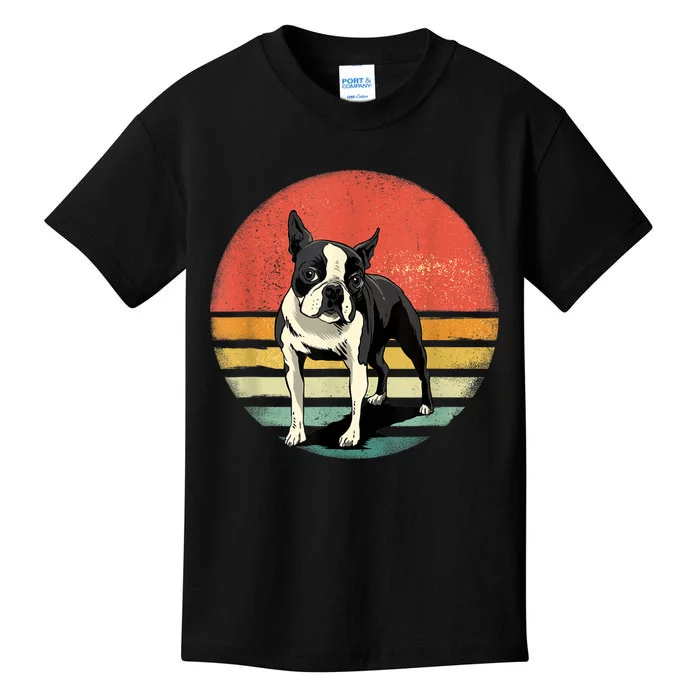 Retro Boston Bull Terrier Dog Puppy Boston Terrier Dad Mom Kids T-Shirt