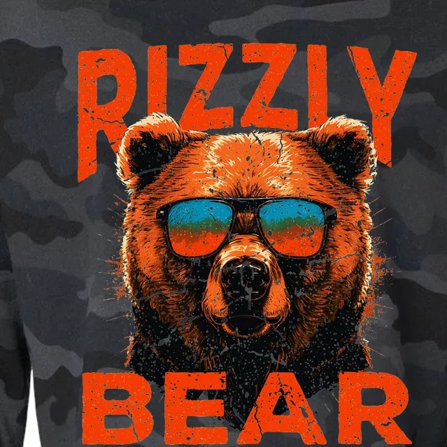 Rizzly Bear Cool Grizzly Bear Wearing Sunglasses Funny Meme Cropped Pullover Crew