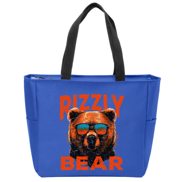 Rizzly Bear Cool Grizzly Bear Wearing Sunglasses Funny Meme Zip Tote Bag