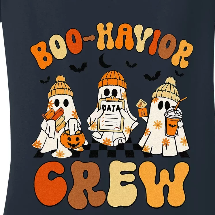 Retro Boohavior Crew Behavior Analyst Halloween Gift Women's V-Neck T-Shirt