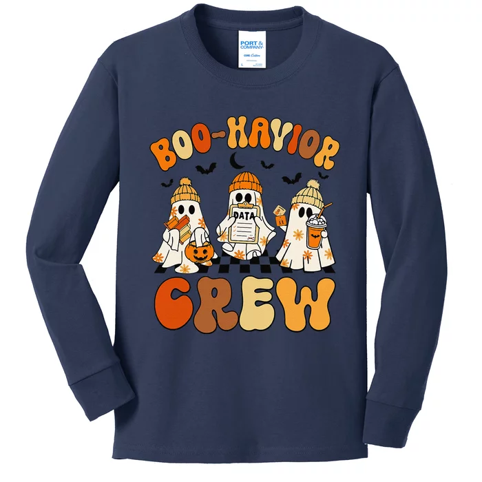 Retro Boohavior Crew Behavior Analyst Halloween Gift Kids Long Sleeve Shirt