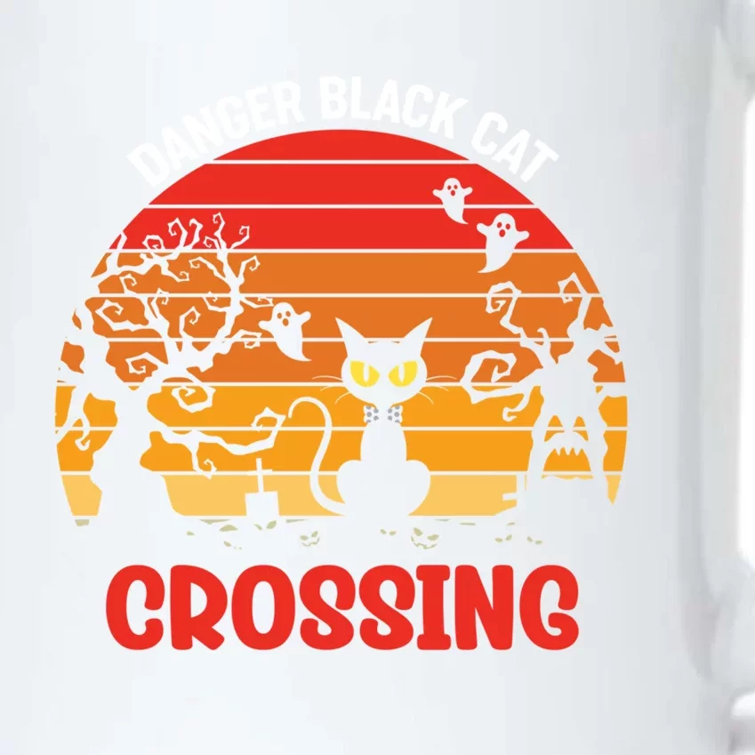 Retro Black Cat Danger Cat Crossing Funny Halloween Gift Black Color Changing Mug