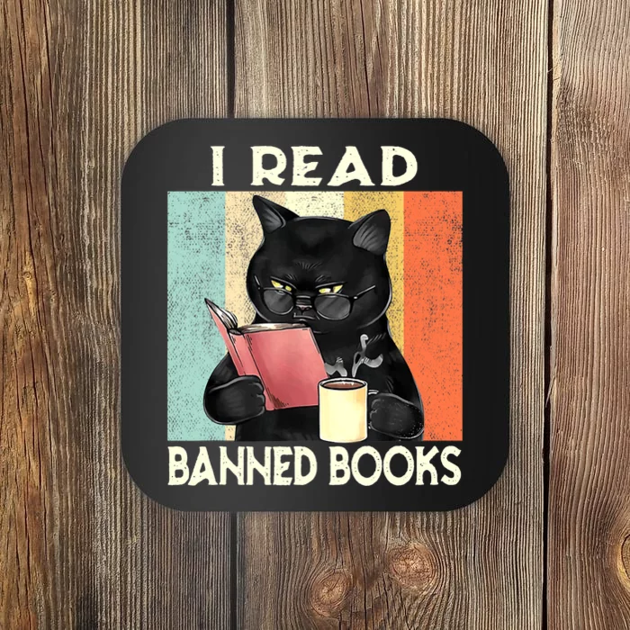 Reading Book Cat I Read Banned Books Funny Bookworms Coaster