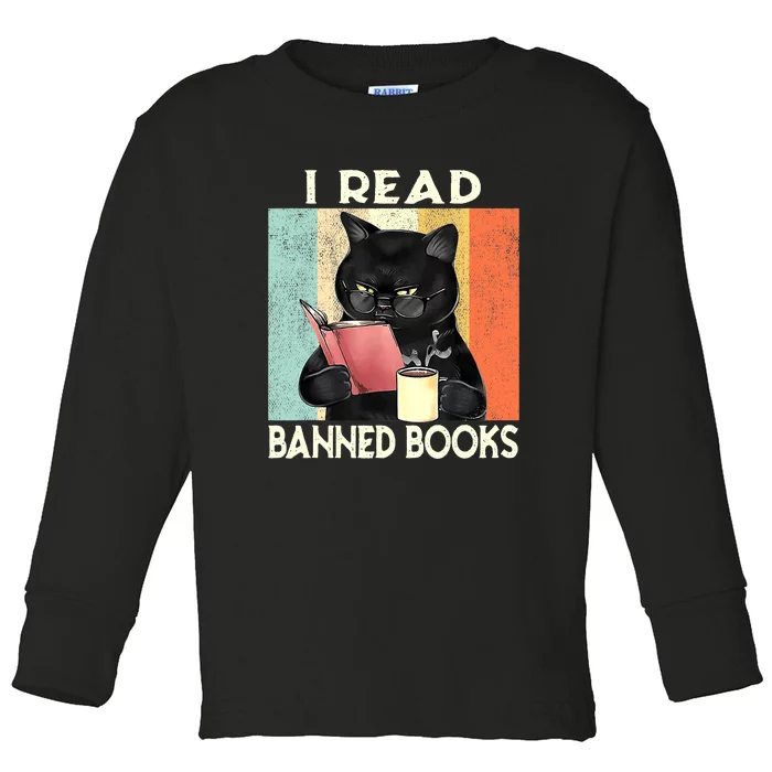 Reading Book Cat I Read Banned Books Funny Bookworms Toddler Long Sleeve Shirt