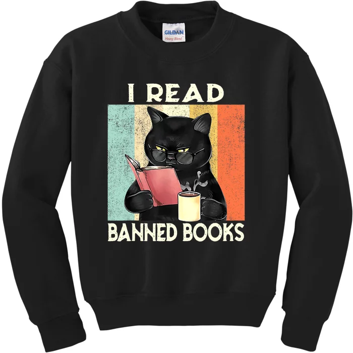 Reading Book Cat I Read Banned Books Funny Bookworms Kids Sweatshirt