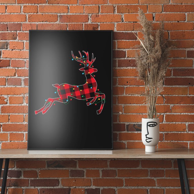Red & Black Christmas Buffalo Plaid Deer Xmas Holiday Poster