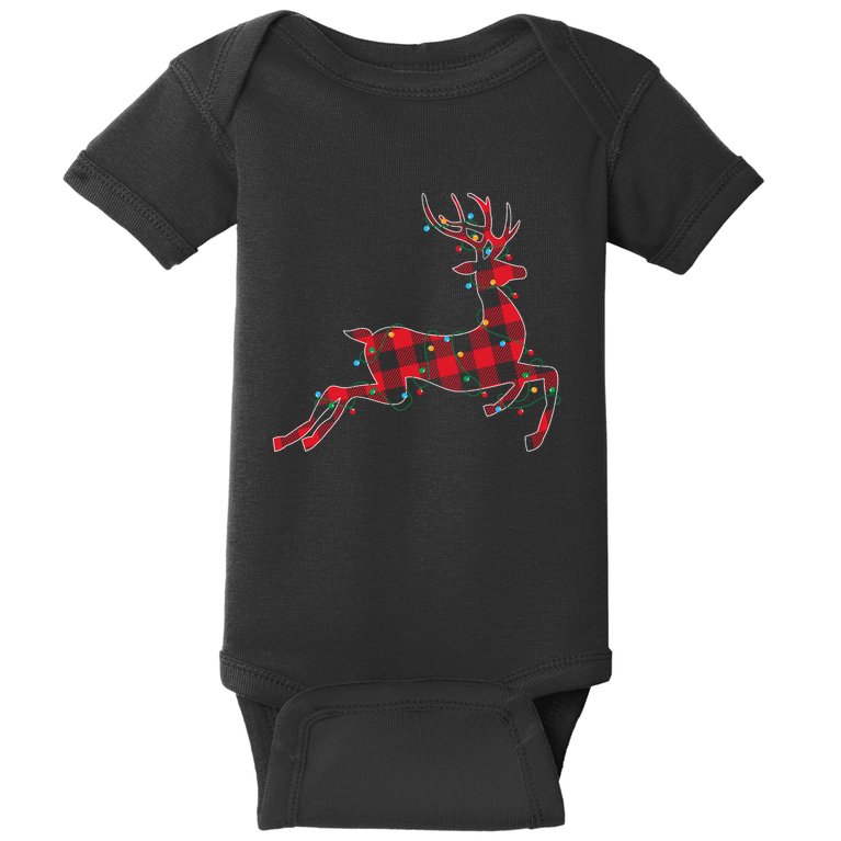Red & Black Christmas Buffalo Plaid Deer Xmas Holiday Baby Bodysuit