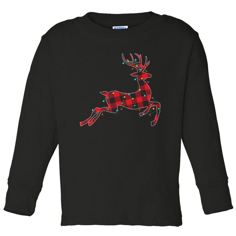 Red & Black Christmas Buffalo Plaid Deer Xmas Holiday Toddler Long Sleeve Shirt