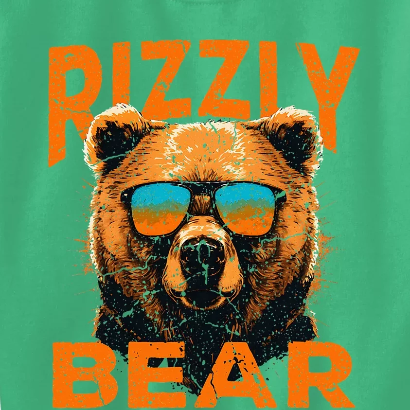 Rizzly Bear Cool Grizzly Bear Wearing Sunglasses Kids Sweatshirt