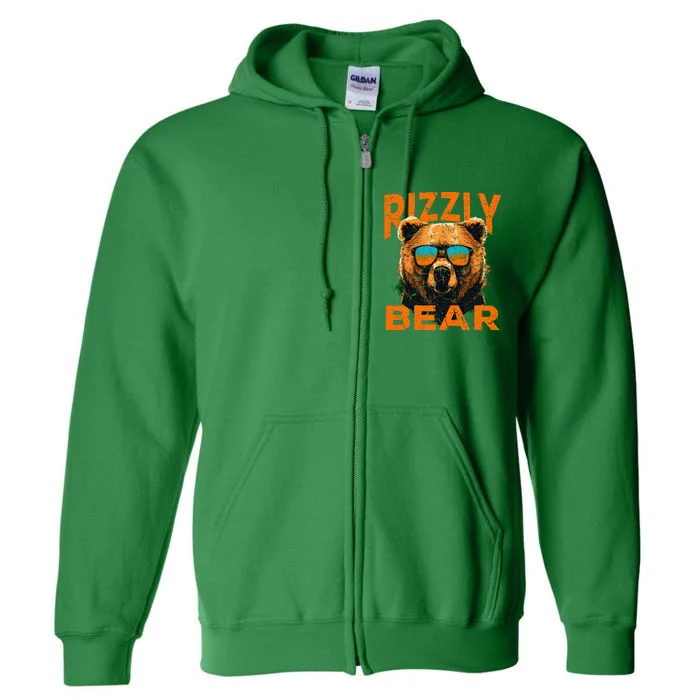 Rizzly Bear Cool Grizzly Bear Wearing Sunglasses Full Zip Hoodie