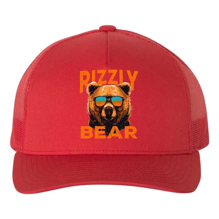 Rizzly Bear Cool Grizzly Bear Wearing Sunglasses Yupoong Adult 5-Panel Trucker Hat