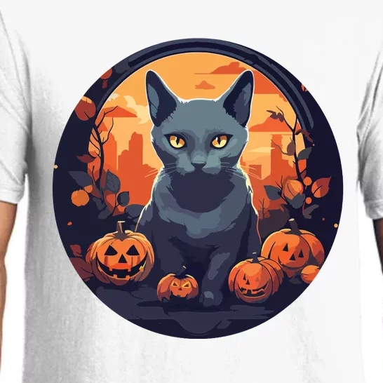 Russian Blue Cat Halloween Pumpkin Love Cats Pajama Set