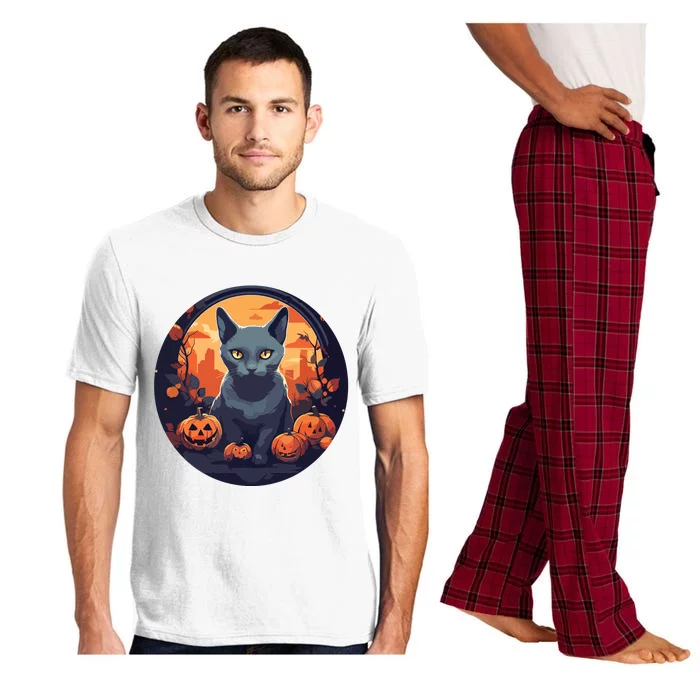 Russian Blue Cat Halloween Pumpkin Love Cats Pajama Set