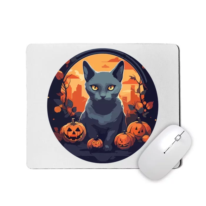 Russian Blue Cat Halloween Pumpkin Love Cats Mousepad