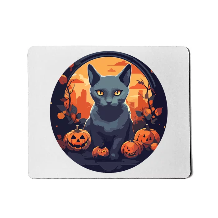 Russian Blue Cat Halloween Pumpkin Love Cats Mousepad