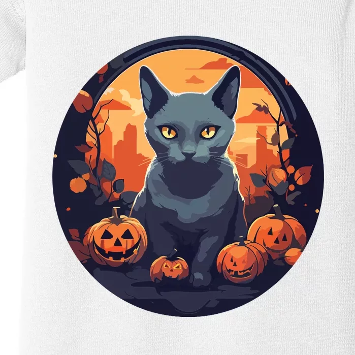 Russian Blue Cat Halloween Pumpkin Love Cats Baby Bodysuit