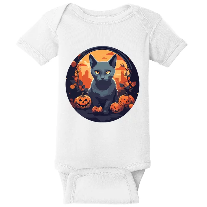 Russian Blue Cat Halloween Pumpkin Love Cats Baby Bodysuit