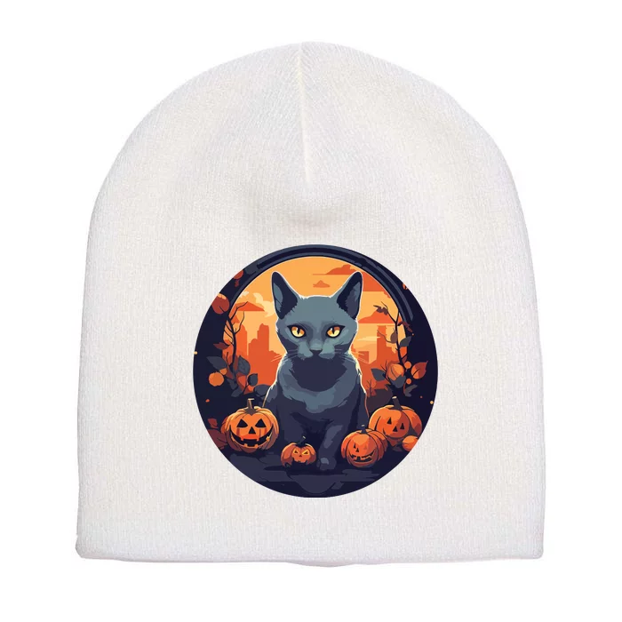 Russian Blue Cat Halloween Pumpkin Love Cats Short Acrylic Beanie