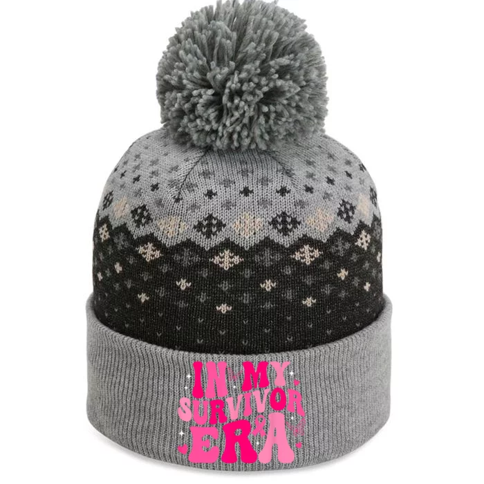 Retro Breast Cancer Awareness In My Survivor Era Groovy Gift The Baniff Cuffed Pom Beanie