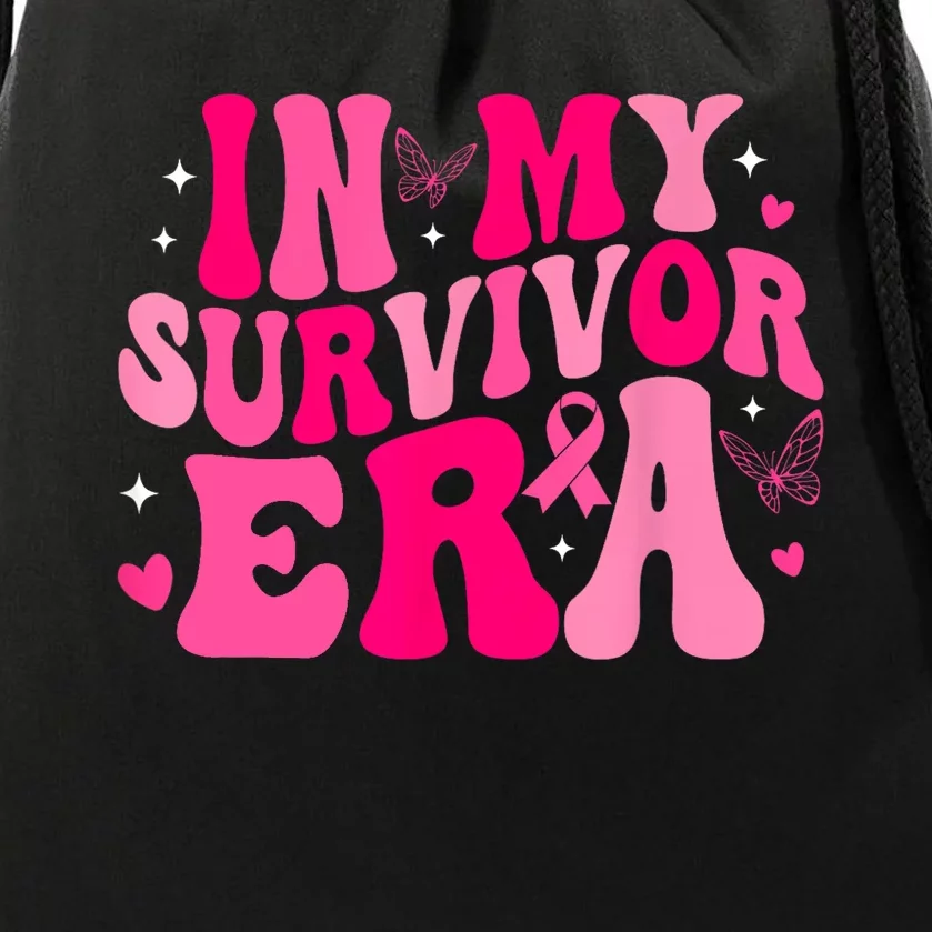 Retro Breast Cancer Awareness In My Survivor Era Groovy Gift Drawstring Bag