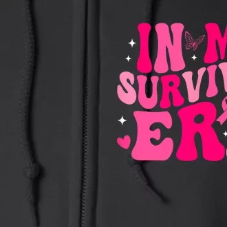 Retro Breast Cancer Awareness In My Survivor Era Groovy Gift Full Zip Hoodie