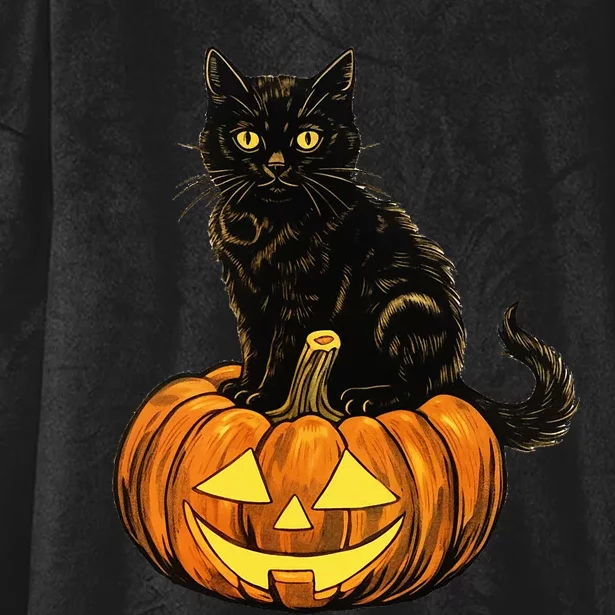 Retro Black Cat Halloween Pumpkin Costume Hooded Wearable Blanket