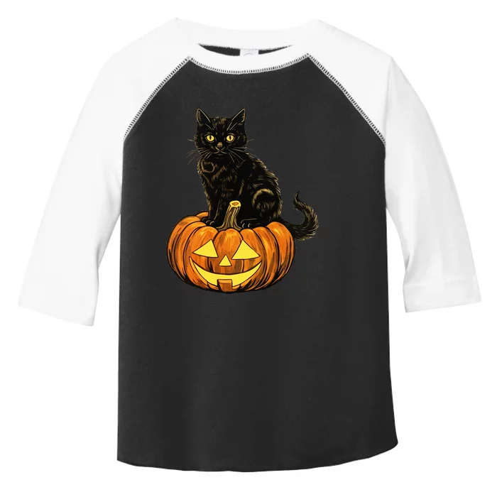 Retro Black Cat Halloween Pumpkin Costume Toddler Fine Jersey T-Shirt