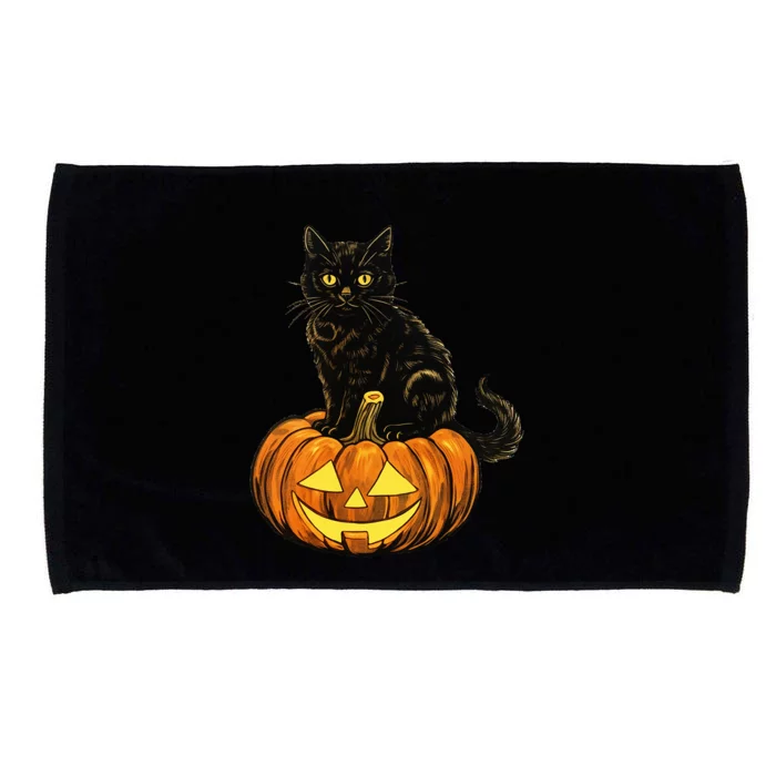 Retro Black Cat Halloween Pumpkin Costume Microfiber Hand Towel