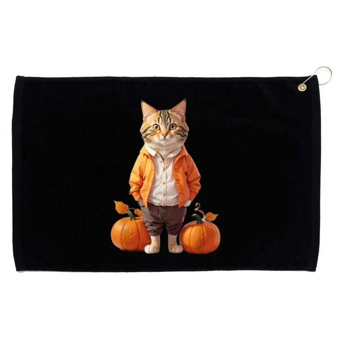 Retro Black Cat Halloween Pumpkin Costume Grommeted Golf Towel