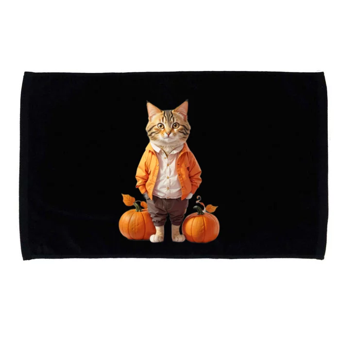 Retro Black Cat Halloween Pumpkin Costume Microfiber Hand Towel