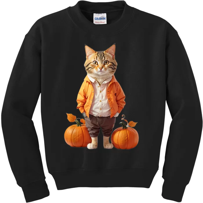 Retro Black Cat Halloween Pumpkin Costume Kids Sweatshirt