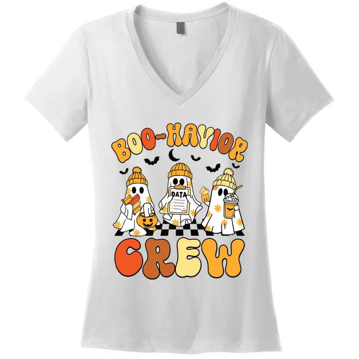 Retro Boohavior Crew Behavior Analyst Halloween Aba Rbt Women's V-Neck T-Shirt