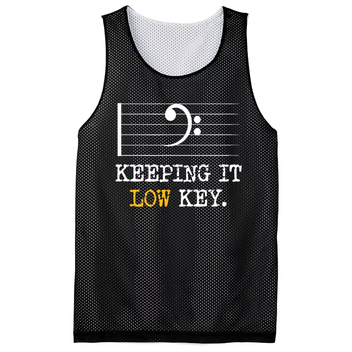 Retro Bass Clef Music Keeping It Low Key Funny Musician Mesh Reversible Basketball Jersey Tank